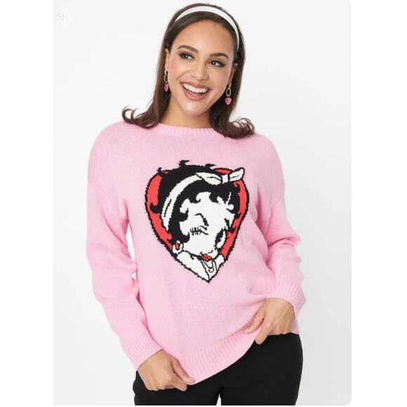Betty Boop Unique Vintage Pink Betty Boop Love Sweater Size: 2X-3X - Picture 7 of 11
